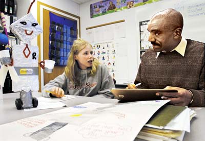 Bridges4Kids Board Member and Director of the Renaissance Alternative School, Lee Porter, and student Samantha Smith