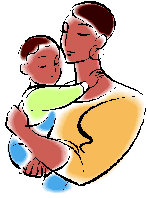 Mother cuddling her child.