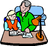 Parent and child studying at home.